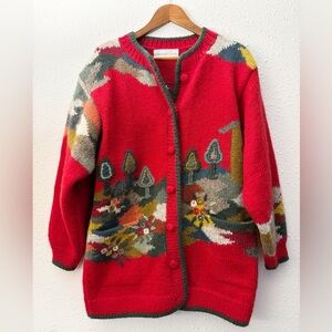 Frankonia’s Country Sirogojno Style Vintage M/L Landscape Embroidered Cardigan
